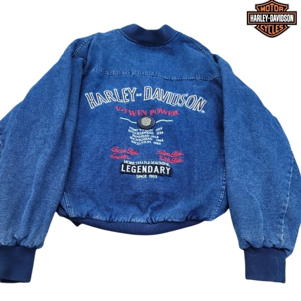 HARLEY-DAVIDSON V-Twin Power Denim Bomber Coat Mens Medium VINTAGE NWOT
